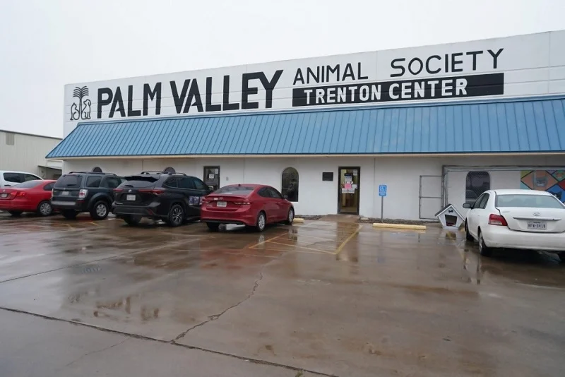 The Palm Valley Animal Society Trenton Center on a rainy day, nearing the end of its chapter after over 50 years of service to the Rio Grande Valley.